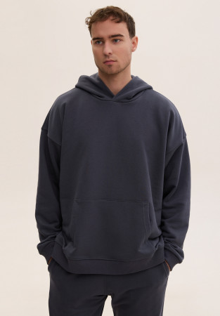 Anthracite-grey color men three-thread hoodie